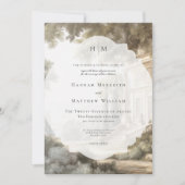 エレガントなネオクラシカル ヴィンテージ シーン ウェディング 招待状 (正面)