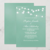 エレガントなネオミントホワイトストリングライトウェディング 招待状 (正面/裏面)