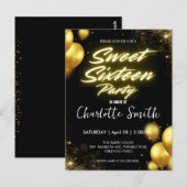 エレガントなネオンゴールドのバルーン　レトロなスイート16歳の誕生日 ポストカード (正面/裏面)