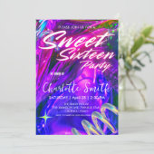 エレガントなネオン ピンクのレトロ ゴールド スイート 16th 誕生日 招待状 (スタンド正面)