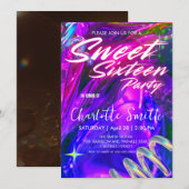 エレガントなネオン ピンクのレトロ ゴールド スイート 16th 誕生日 招待状 (正面/裏面)