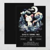 エレガントなネコの誕生日 招待状 (正面/裏面)