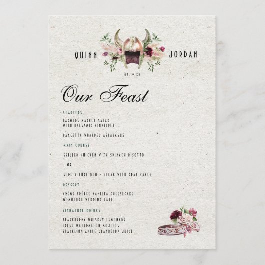 エレガントなノルウェー+ヴァイキングの結婚式メニュー メニュー (正面)