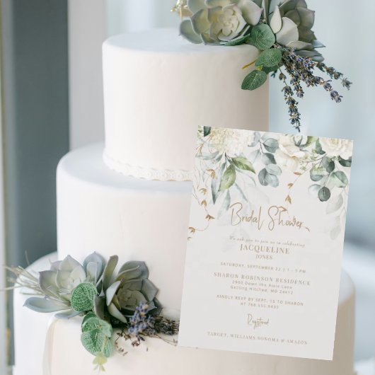 エレガントなハイドランジア ベージュ ブライダルシャワー 招待状