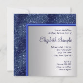 エレガントなハイヒール ロイヤルブルー シルバー 誕生日パーティー 招待状 (裏面)