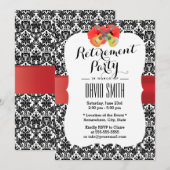 エレガントなハイビスカス & ウクレレ ダマスク 退職パーティー 招待状 (正面/裏面)