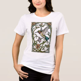 エレガントなハチドリのアート作品 ボタニカル ボヘミアン チック トライブレンドTシャツ