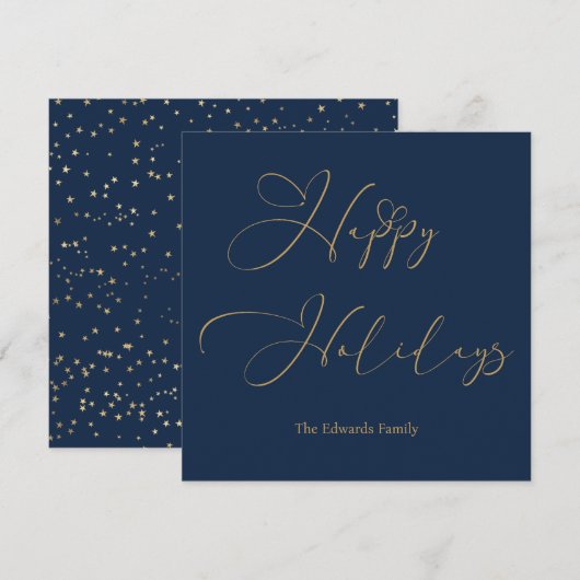 エレガントなハッピーホリデー ゴールドカリグラフィーハート シーズンカード (正面/裏面)