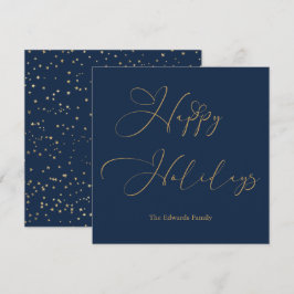 エレガントなハッピーホリデー ゴールドカリグラフィーハート シーズンカード