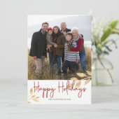 エレガントなハッピーホリデー ゴールドリーフ | ホリデー写真 シーズンカード (スタンド正面)