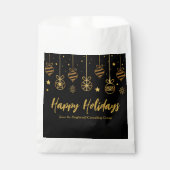 エレガントなハッピー ホリデー ブラック ゴールド カスタム パーティー フェイバーバッグ (正面)