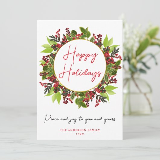 エレガントなハッピー ホリデー 平和と喜びのホリデーカード シーズンカード (スタンド正面)
