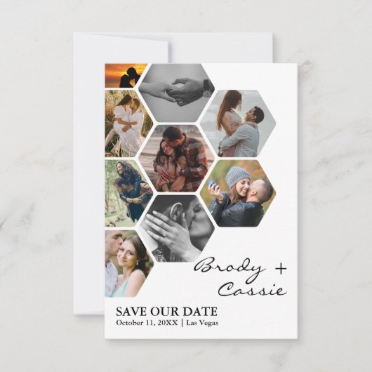 エレガントなハニカム写真 ウェディング セーブ・ザ・デート (正面)