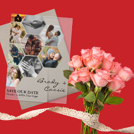 エレガントなハニカム写真 ウェディング セーブ・ザ・デート アクリル招待状