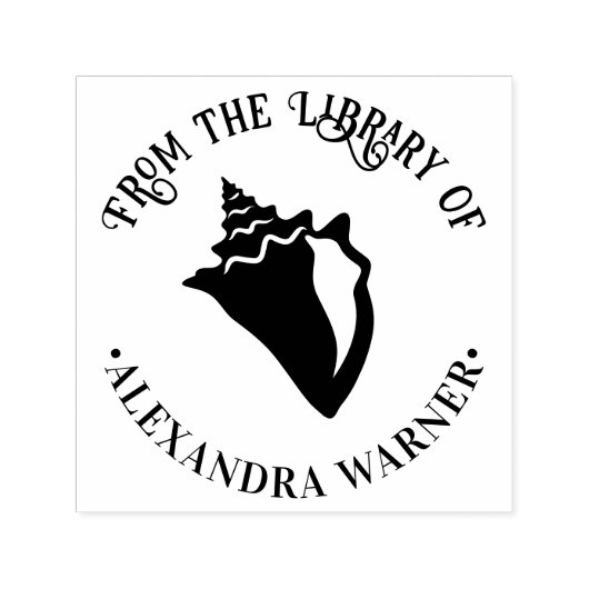 エレガントなハマグリ殻 ビーチ ラウンド 図書館の本 セルフインキングスタンプ (デザイン)