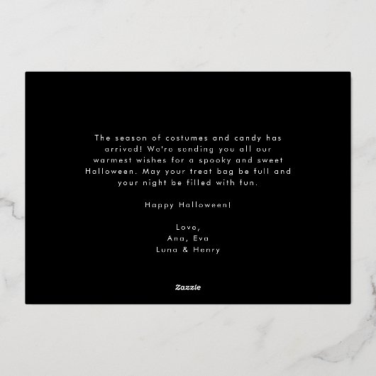 エレガントなハロウィンの写真 箔シーズンカード (裏面)