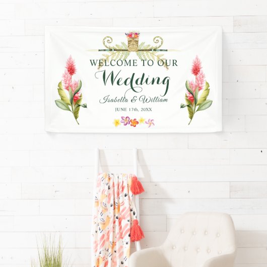 エレガントなハワイアンのTikiの熱帯夏の結婚式 横断幕 (インサイチュ)