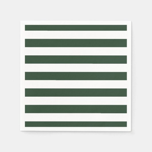 エレガントなハンターグリーンとホワイトのストライプ柄 スタンダードカクテルナプキン (正面)