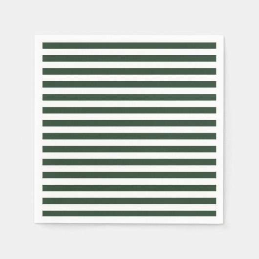 エレガントなハンターグリーンとホワイトのストライプ柄 スタンダードカクテルナプキン (正面)
