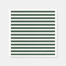 エレガントなハンターグリーンとホワイトのストライプ模様 スタンダードカクテルナプキン