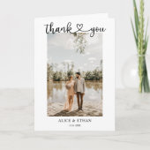 エレガントなハートのカリグラフィー写真 ウェディング サンキューカード (正面)