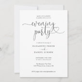 エレガントなハートのスクリプト 結婚式のイブニングパーティー 招待状 (正面)