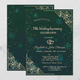 エレガントなハートのフレーム 緑のウェディングアニバーサリー 招待状