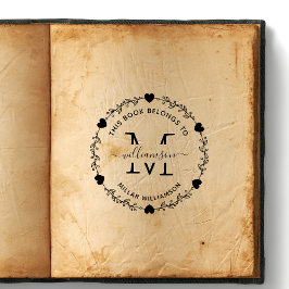 エレガントなハートのモノグラムリースブックオーナー ラバースタンプ