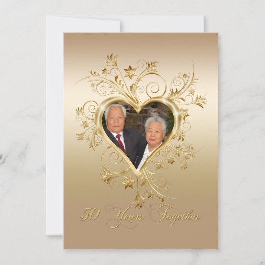 エレガントなハートの渦 50周年記念写真 招待状 (正面)