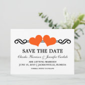 エレガントなハートの結婚式おめでとう招待状（オレンジ色） 招待状 (スタンド正面)