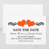 エレガントなハートの結婚式おめでとう招待状（オレンジ色） 招待状 (正面/裏面)