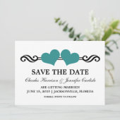 エレガントなハートのSave the Date招待状、ターコイズブルー 招待状 (スタンド正面)