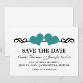 エレガントなハートのSave the Date招待状、ターコイズブルー 招待状 (正面/裏面)