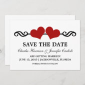 エレガントなハートのSave the Date招待状（赤） 招待状 (正面/裏面)