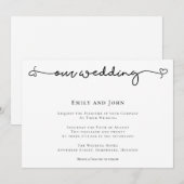 エレガントなハートスワッシュスクリプトブラックテキストウェディング 招待状 (正面/裏面)