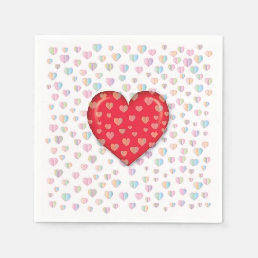 エレガントなハートデザインにハートの斑点 スタンダードカクテルナプキン (正面)
