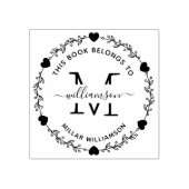 エレガントなハートモノグラムリースブックオーナー ラバースタンプ (インプリント)