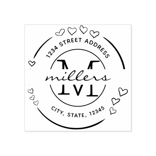 エレガントなハート モノグラム 返信先住所 ラバースタンプ (インプリント)