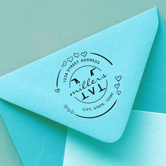 エレガントなハート モノグラム 返信先住所 ラバースタンプ