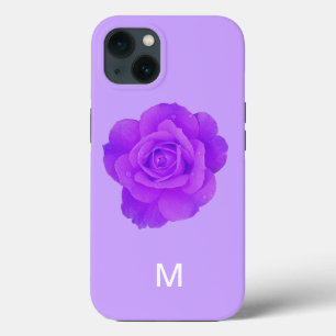 エレガントなバイオレットパープルの花束 ローズ モノグラム ギフト iPhone 13ケース