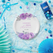 エレガントなバイオレットローズグリーンウェディングシャワー ペーパープレート (パーティー)