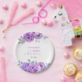 エレガントなバイオレットローズグリーンウェディングシャワー ペーパープレート (パーティー)