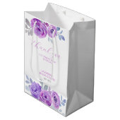 エレガントなバイオレットローズグリーンウェディングシャワー ミディアムペーパーバッグ (正面アングル)