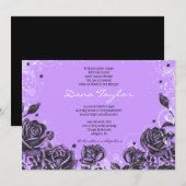 エレガントなバイオレットローズ ベイビーネーミング インビテーション ヘブライ語 (正面/裏面)