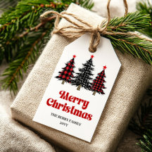エレガントなバッファローチェックのツリー ギフトタグ 赤い市松模様 クリスマス