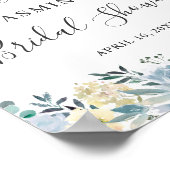 エレガントなバニラブルーフラワーブライダルシャワーサイン ポスター (角)