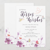 エレガントなバホ バタフライ キッス＆ウィッシュ ベビーシャワー 招待状 (正面/裏面)