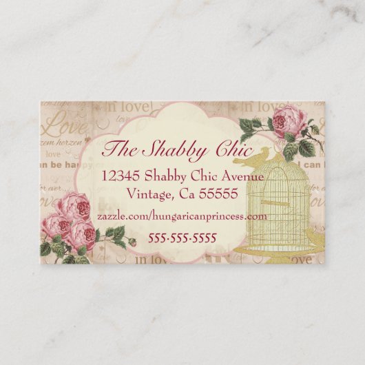 エレガントなバラが付いているヴィンテージの鳥籠 名刺 (正面)