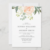 エレガントなバラとグリーンウェディングフラワー 招待状 (正面)