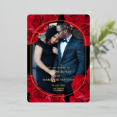 エレガントなバラとフォイルのSave The Date 箔招待状 (立ち正面)